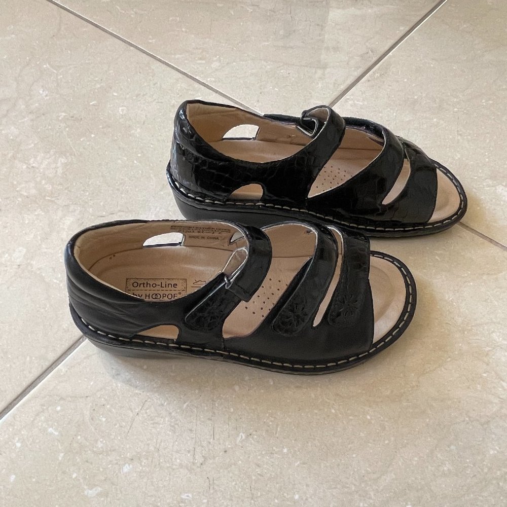 Hoopoe Ortho-line Women's Black Leather Sandal, Size EU 37/US 7